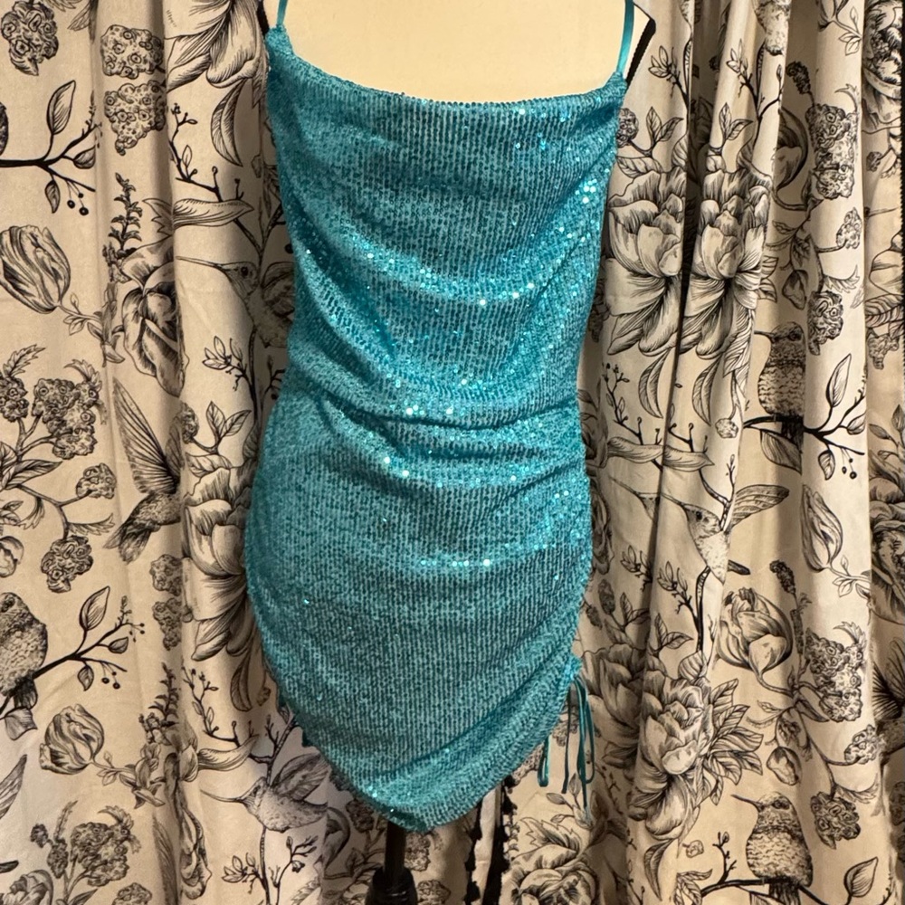 Sparkling Teal Sequin Mini Dress